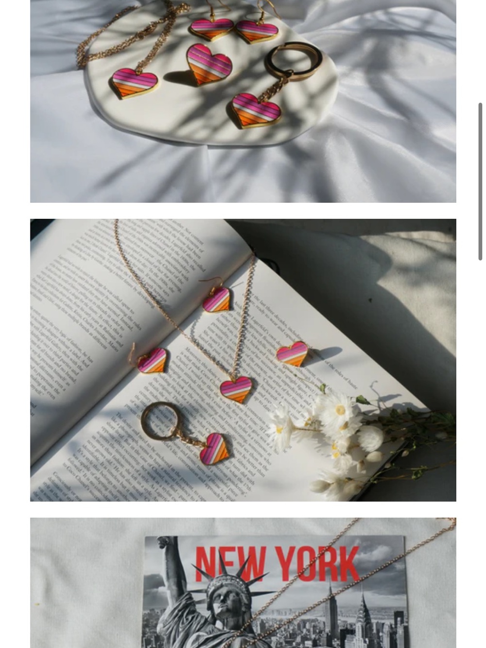 PRIDE LESBIAN JEWELRY SET - HEART-SHAPED EARRINGS, NECKLACE, PIN, KEYRING